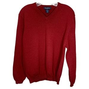 Brooks Brothers Men's Sweater‎ Red Italian Merino Wool V-Neck Pullover Size XL